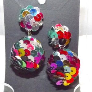 Vintage Disco Ball Pierced Earrings, Rainbow Sequin